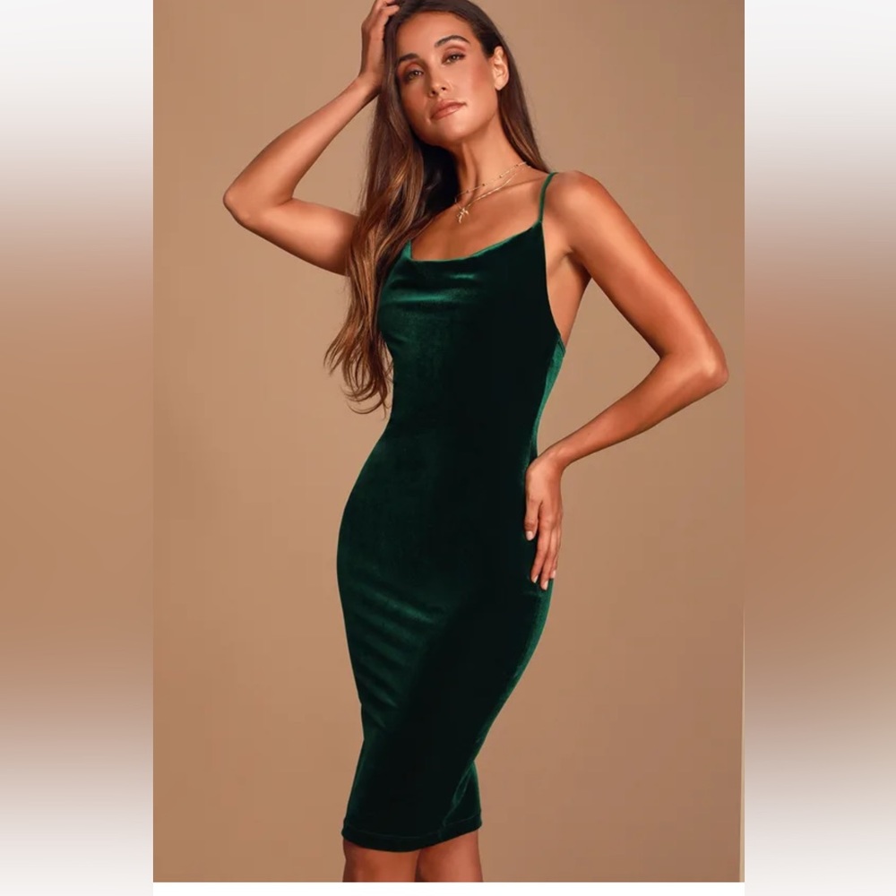Lulus Jazzy Belle Dark Green Velvet Dress- Sz Medium